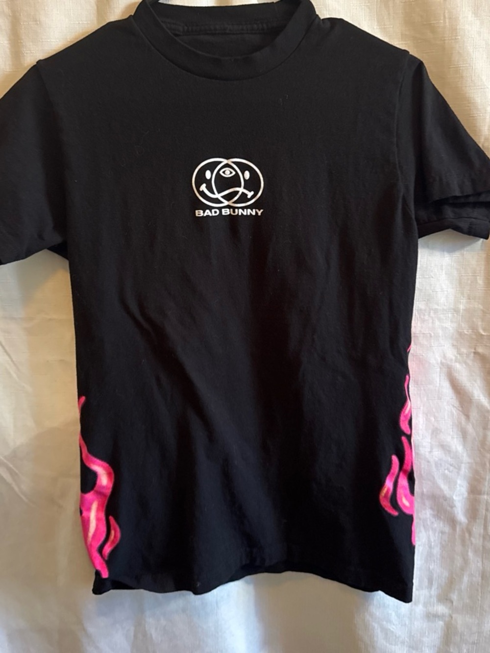 Bad Bunny Black Short Sleeve Tee with Pink Flame Accents